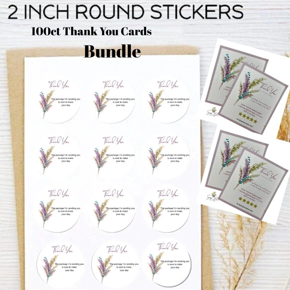 Bundle 100 Thank You Cards and 100 Thank You Stickers